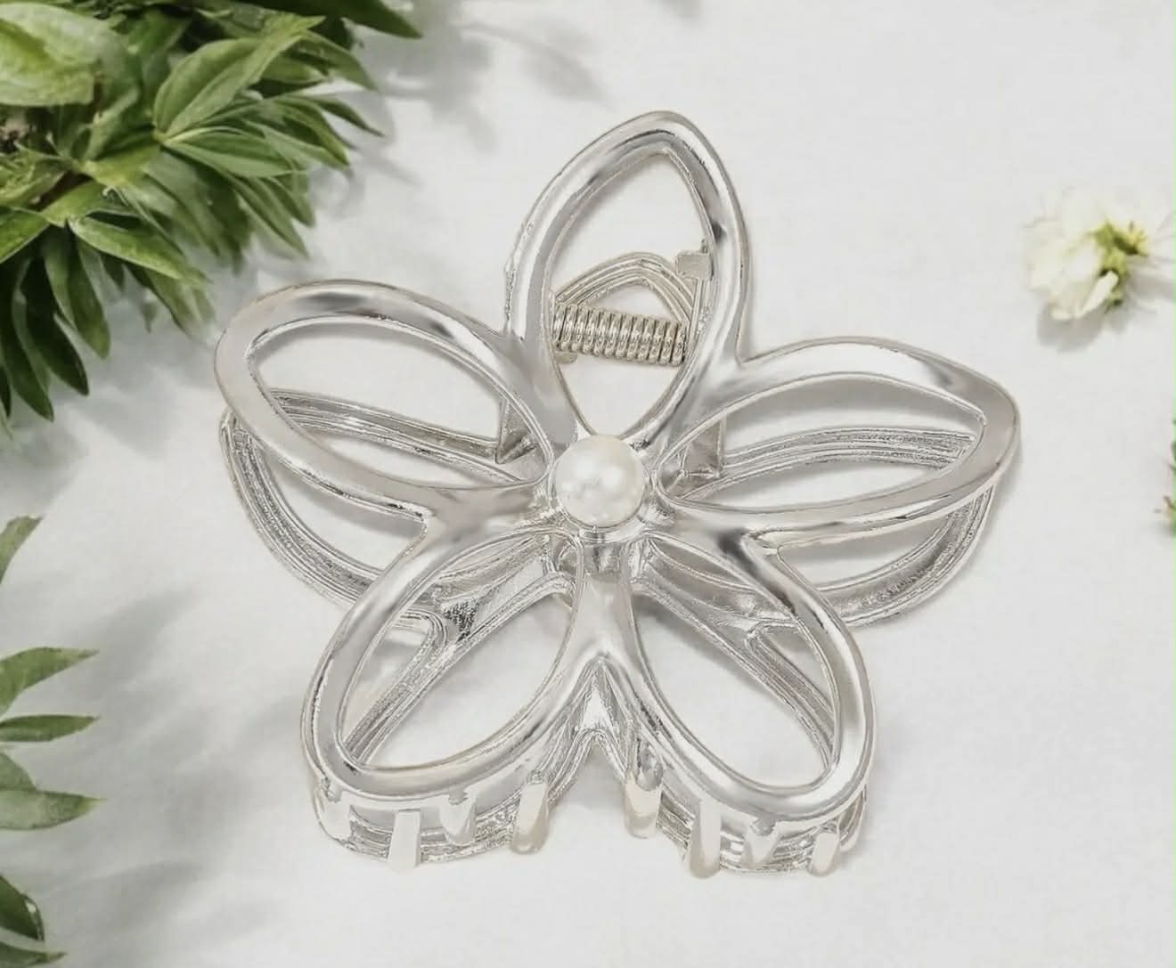 Pince à cheveux en forme de fleur (Argent)
