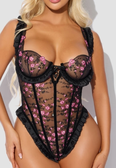 Body Harper en mesh brodé et volanté