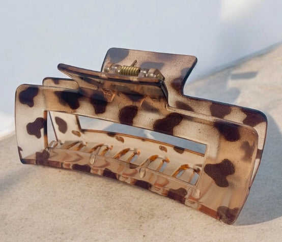 Pince à cheveux rectangulaire léopard (Brun)