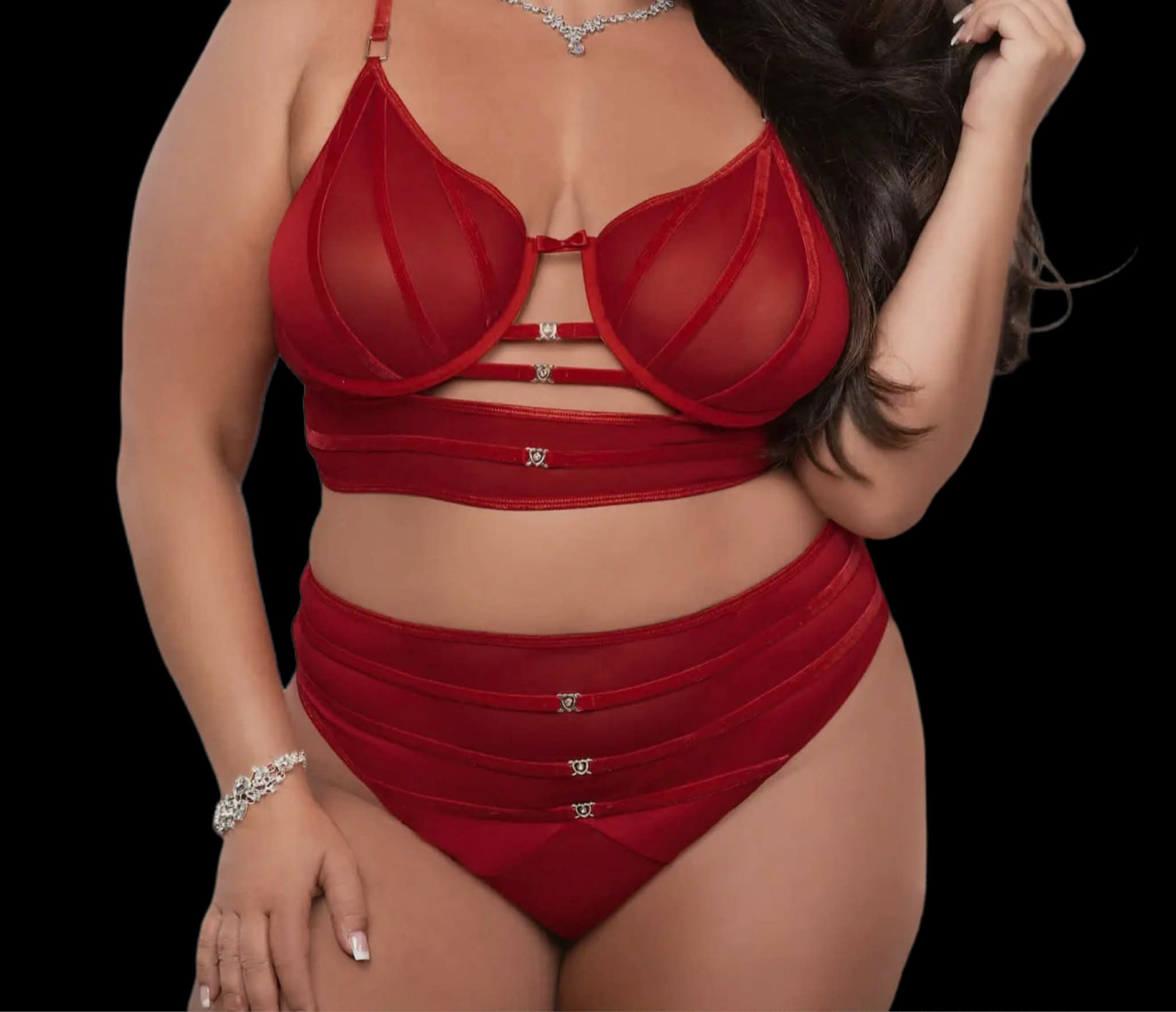 Ensemble lingerie grande taille 2 pièces rouge cannelle