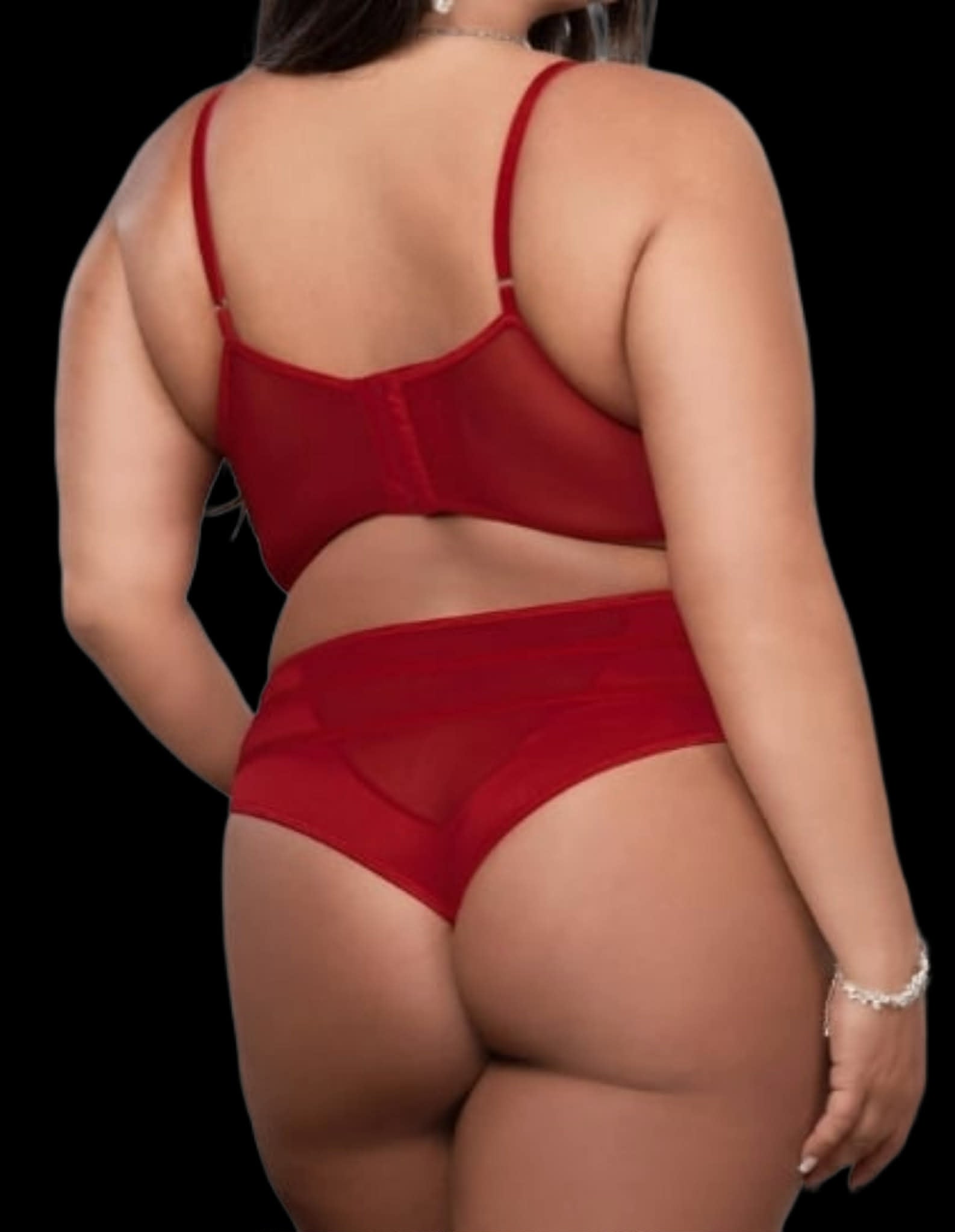 Ensemble lingerie grande taille 2 pièces rouge cannelle